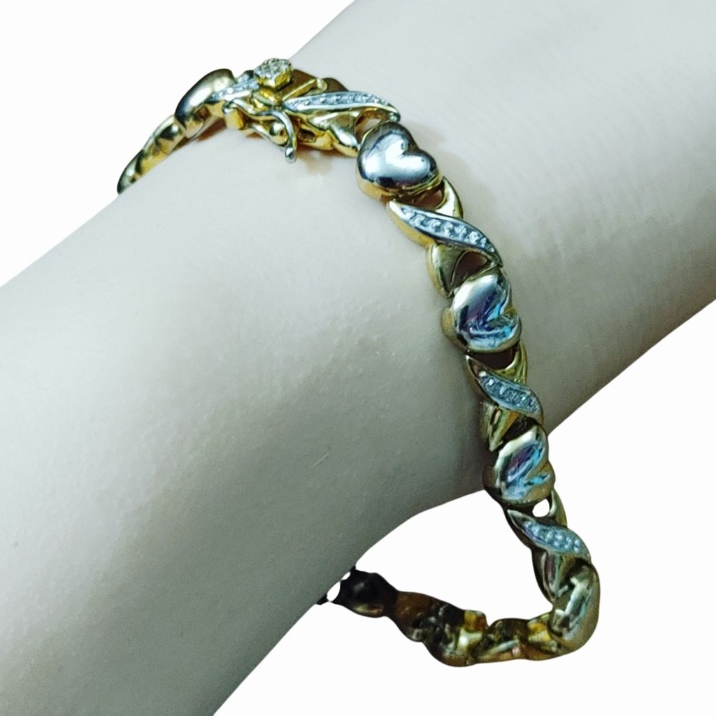 Dee Berkley Jewelry Gold Vermeil Sterling 925 Hugs Kisses Bracelet Heart Cz